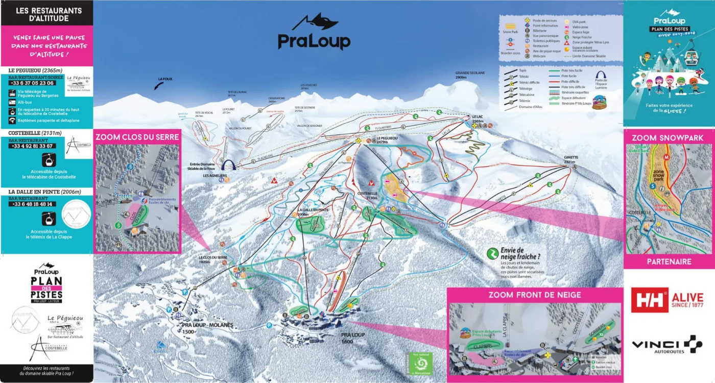 Mapa sjezdovek Pra-Loup: sjezdovky, vleky a lanovky